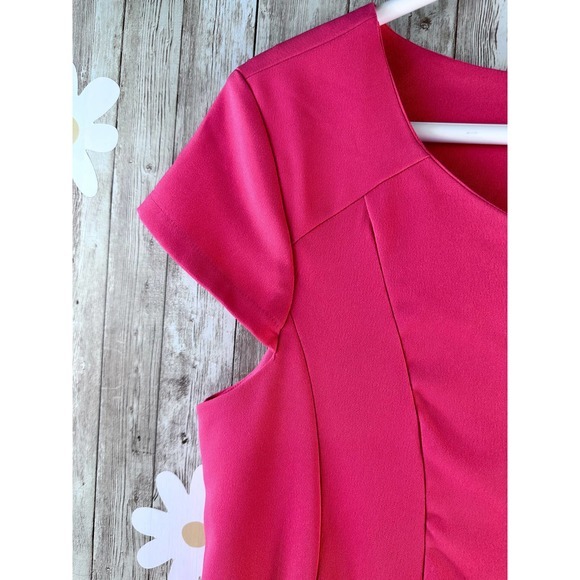 Coldwater Creek Dress Size 12 Pink Coral A Line Cap Sleeves Wide Neck Pleated - Picture 3 of 7